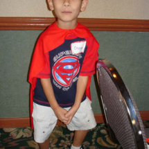 Oscar Spangler wears his brand new Superman cape proudly!